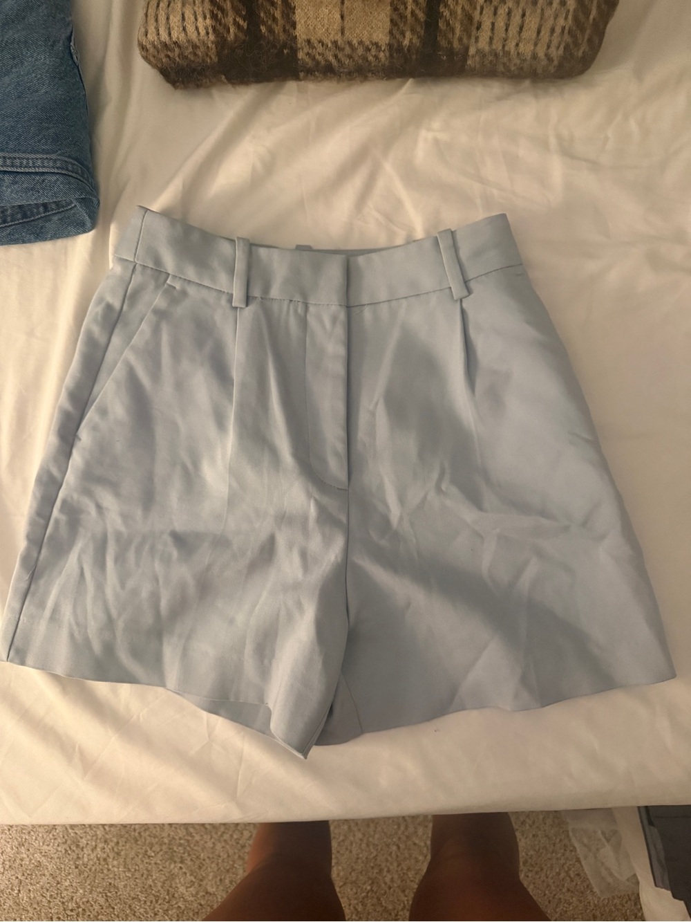 Zara Pastel Blue Tailored High-Waist Shorts
